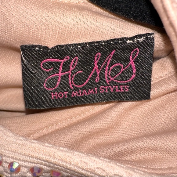 Hot Miami Styles Embellished Mini Dress with Gold Studs and Iridescent Stones - Picture 7 of 7